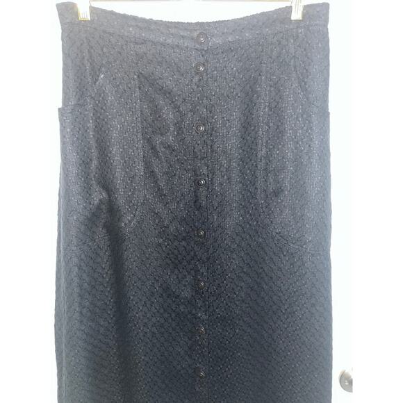 Flax 100% Linen Black Button Front Midi Skirt Sz M - Picture 2 of 5